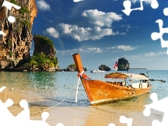 sea, rocks, Boats, Islands