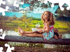 Book, girl, teddybear