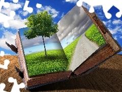 trees, Sky, Book, Meadow