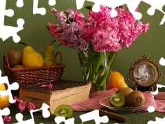 Books, Hyacinths, Fruits