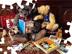 Books, bear, glasses