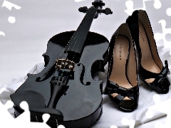 violin, stiletto boots