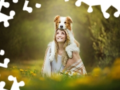 Border Collie, Women, fuzzy, background, Meadow, dog