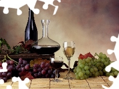 Bottle, glasses, Wine, grape, composition