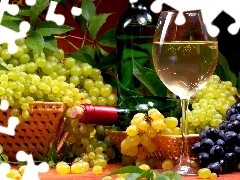 Bottle, Wine, grapes, glass, bunches