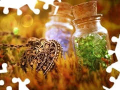 Bottles, grass, pendant