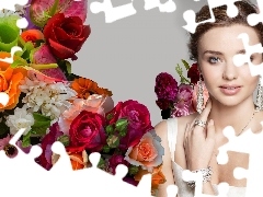 make-up, Women, flowers, Miranda Kerr, bouquet, jewellery