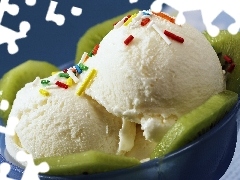 ice cream, decoration, bowl, kiwi