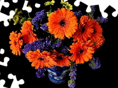 Flowers, gerberas, bowl, bouquet