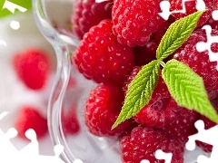 bowl, raspberries, leaf