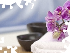 orchids, Towel, Bowls, White