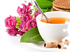 tea, roses, breakfast, Cookies