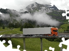 bridge, Mountains, Fog