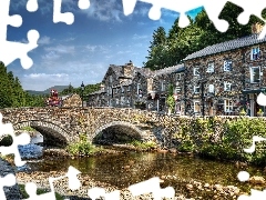 bridge, brook, Great Britain, Houses, wales