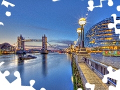 bridge, London, town, light, panorama