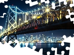 bridge, River, Night, Floodlit, San Francisco