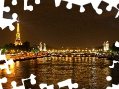 Eiffla Tower, Seine, bridge, Paris