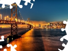 bridge, Golden Gate, night, Gulf, Town, clouds, skyscrapers, San Francisco