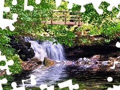 bridges, River, waterfall