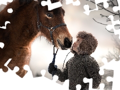 Hat, Kid, Horse, bridle, Jacked, boy