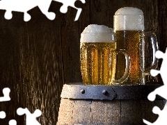 barrel, Beer, Bright, Mugs