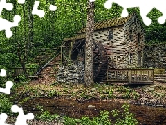 brook, forest, Windmill