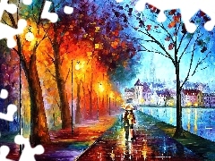 building, Leonid Afremov, viewes, Park, trees