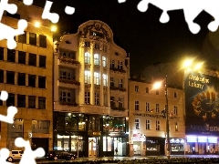 buildings, centre, night, Poznań, Street