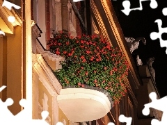 buildings, flowered, Poznań, old town, Night, Balcony