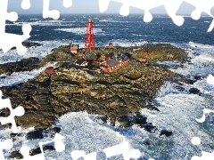 maritime, Island, Ocean, Lighthouse, Rocky, buildings, Waves