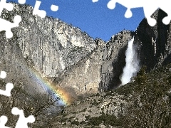 Mountains, rocks, Bush, Great Rainbows