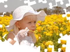 Flowers, girl, buttercup, asiatic, Ranunkulus, Hat