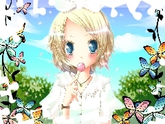 Vocaloid, Lollipop, butterflies, Rin Kagamine