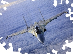by, clouds, F-14, flight, fighter