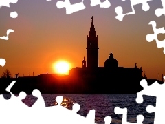 by, town, west, sun, Venice