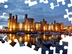 Caernarfon, wales, River, boats, Castle