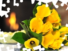 calla, bouquet, yellow
