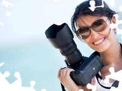 Camera, photographic, Smile, Glasses, Women