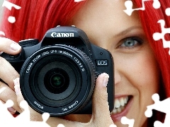 smiling, girl, Camera, redhead
