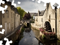 canal, Houses, water, by, Windmill