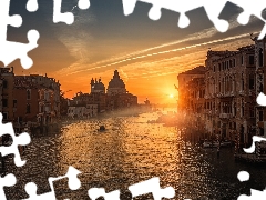 Canal Grande, Italy, buildings, Boats, Great Sunsets, Venice