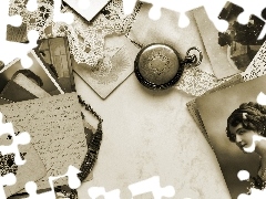 list, composition, Cards, Watch, photos, sepia