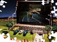 cars, laptop, dinosaur