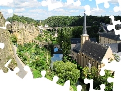 the walls, Town, River, Church, Luxembourg, Castle, Moselle