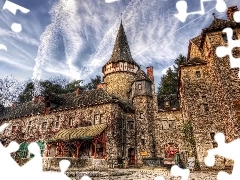 clouds, Old car, Castle