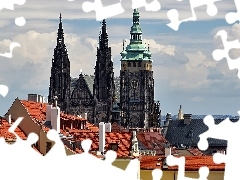 St. witta, Prague, roofs, chair, Czech Republic, Houses, clouds