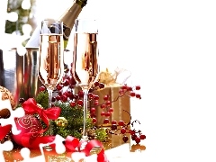 Champagne, baubles, glasses