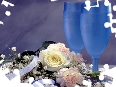 Champagne, Flowers, glasses