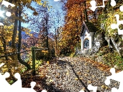 chapel, Leaf, viewes, rocks, trees