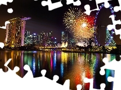 Town, Marina Bay Stands, Singapur, cheerful, Hotel hall, fireworks, night